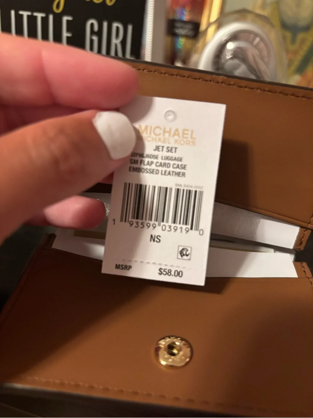 Michael Kors Tan Leather Snap Card Holder with Gold Hardware